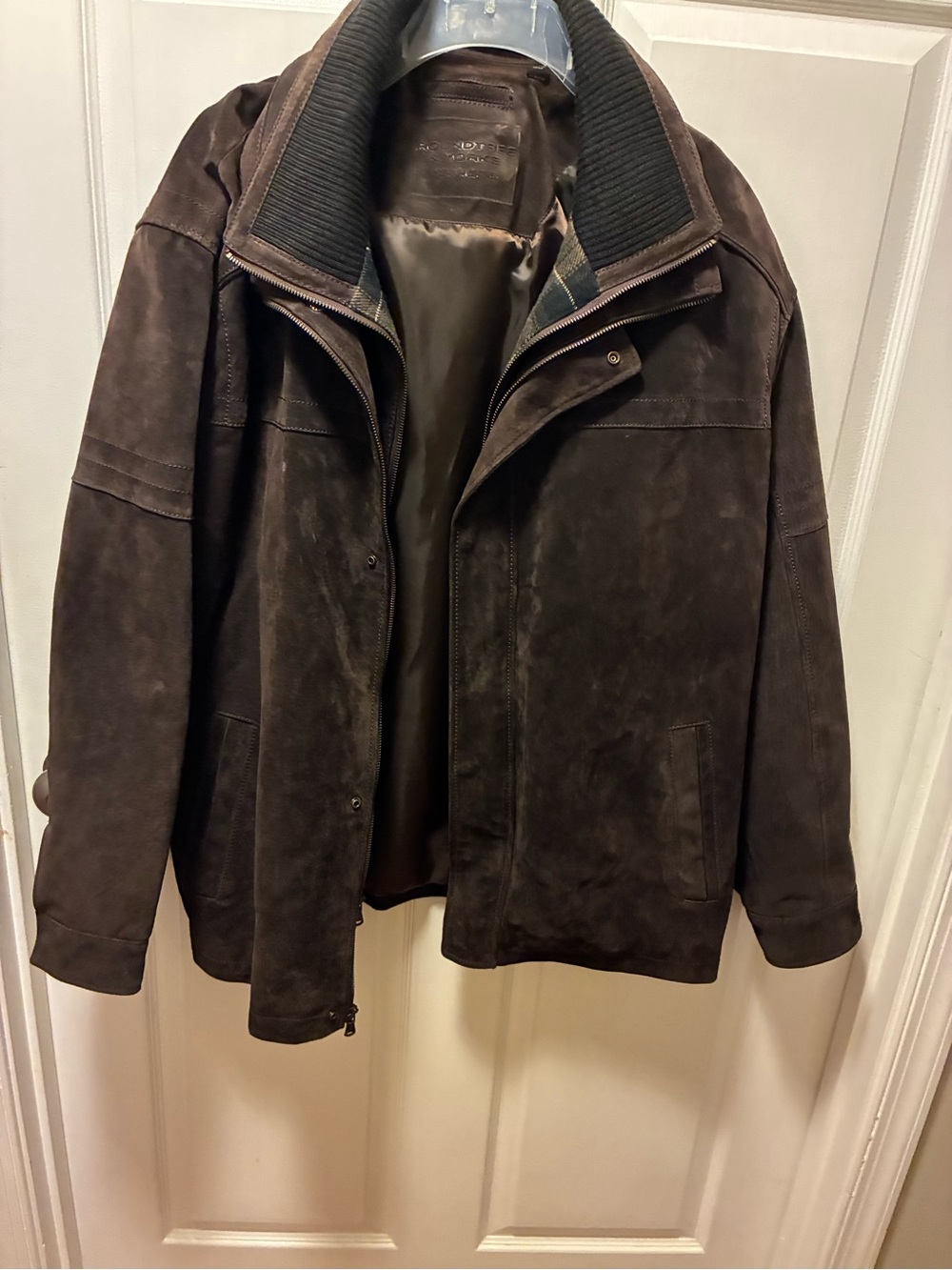 Roundtree & Yorke Men's Dark Brown Suede Zip Jacket, double collar & front